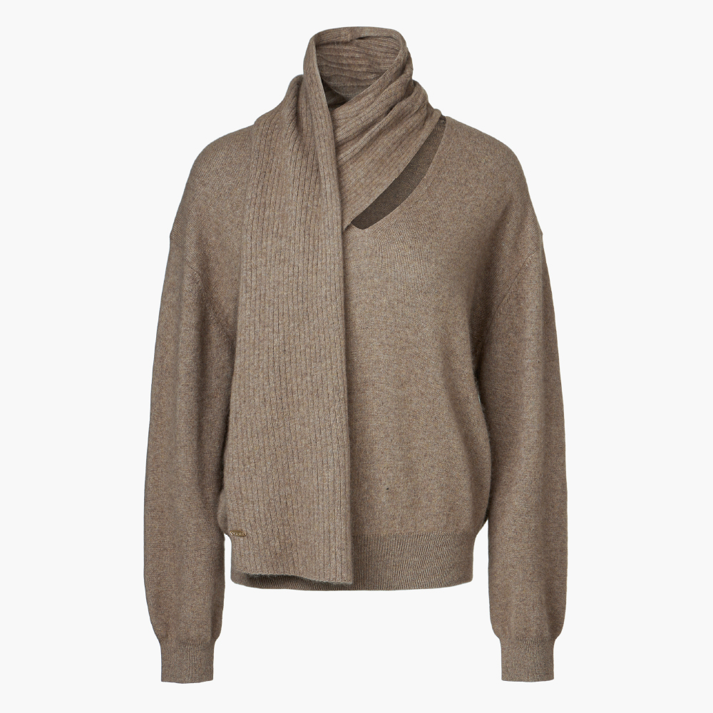 _ KUME Raccoon Blend Muffler Knit Sweater Mocha
