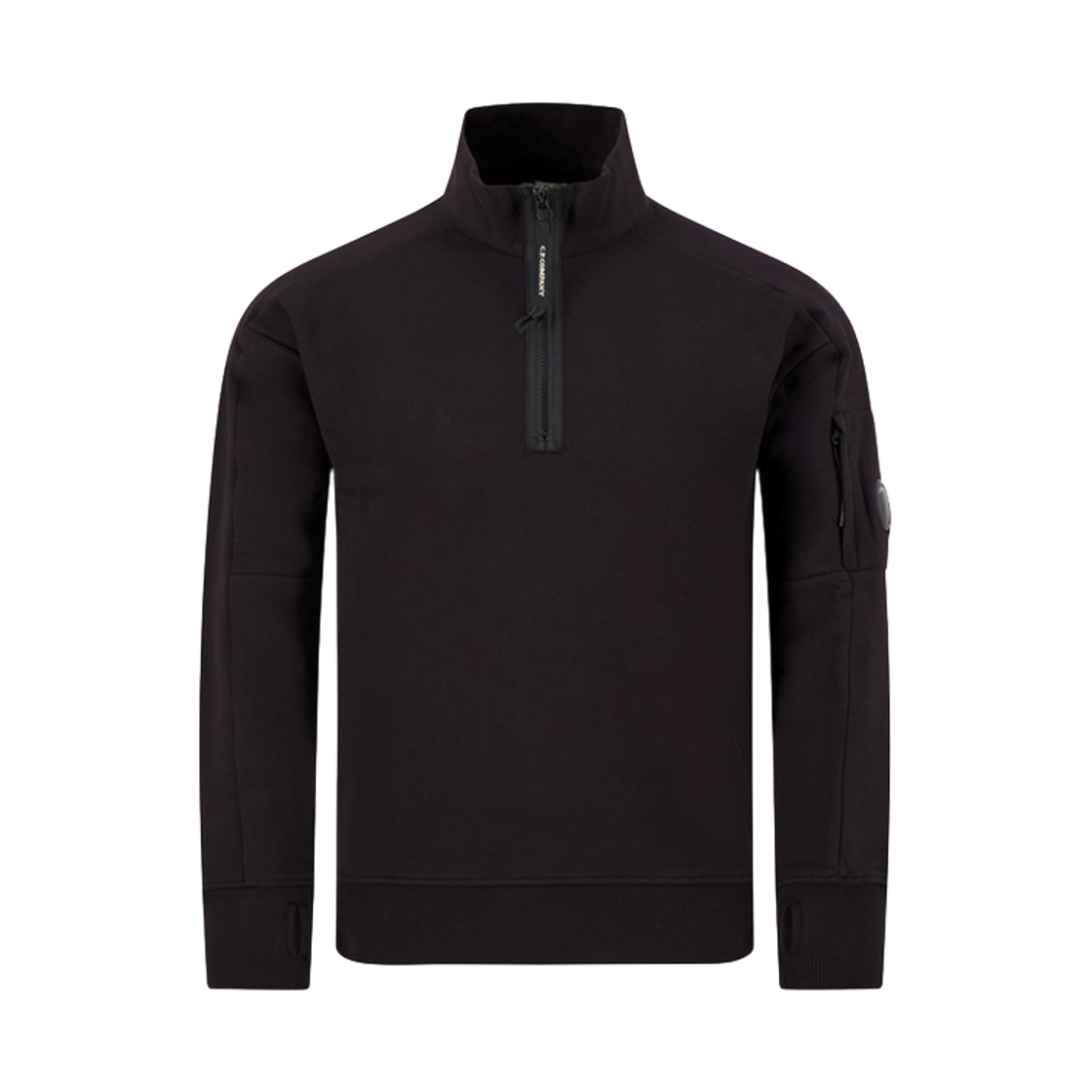21CMSS033A 005086W 999 [20% 쿠폰] C.P. Company Lens Wappen Half Zip Diagonal Crewneck Sweatshirt Black - 26FW