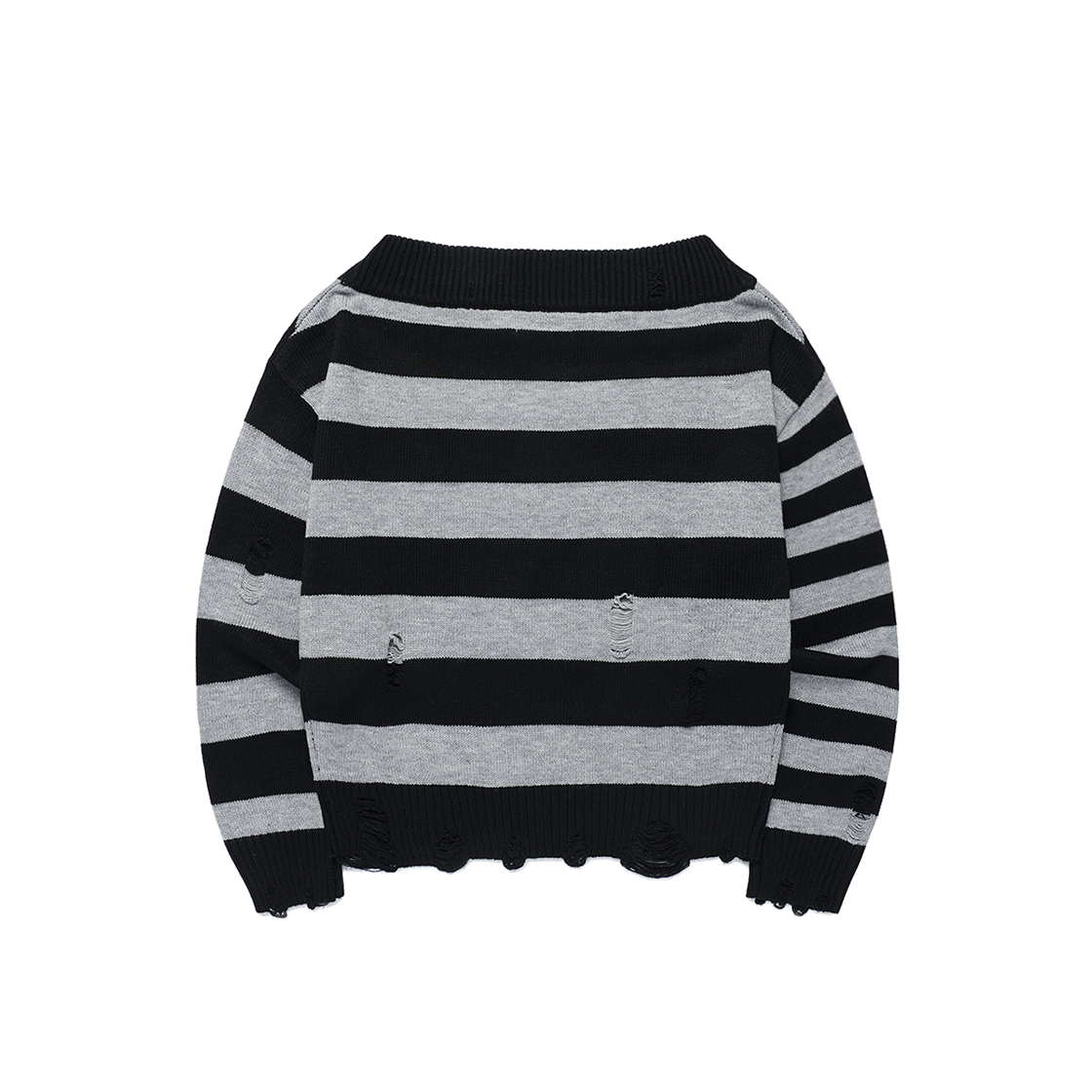 카비시 데미지드 스타 스트라이프 오프숄더 니트 블랙(CAVISH Damaged Star Stripe Off Shoulder Knit Black) - 2