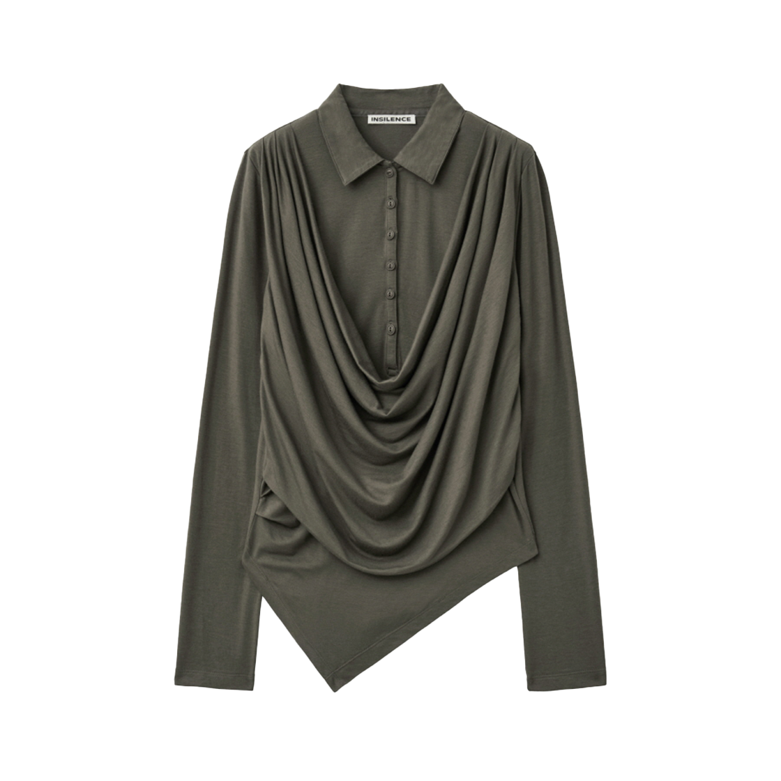 IW2F4TO09KH INSILENCE WOMEN Cowl Henley-Neck Long-Sleeve KHAKI