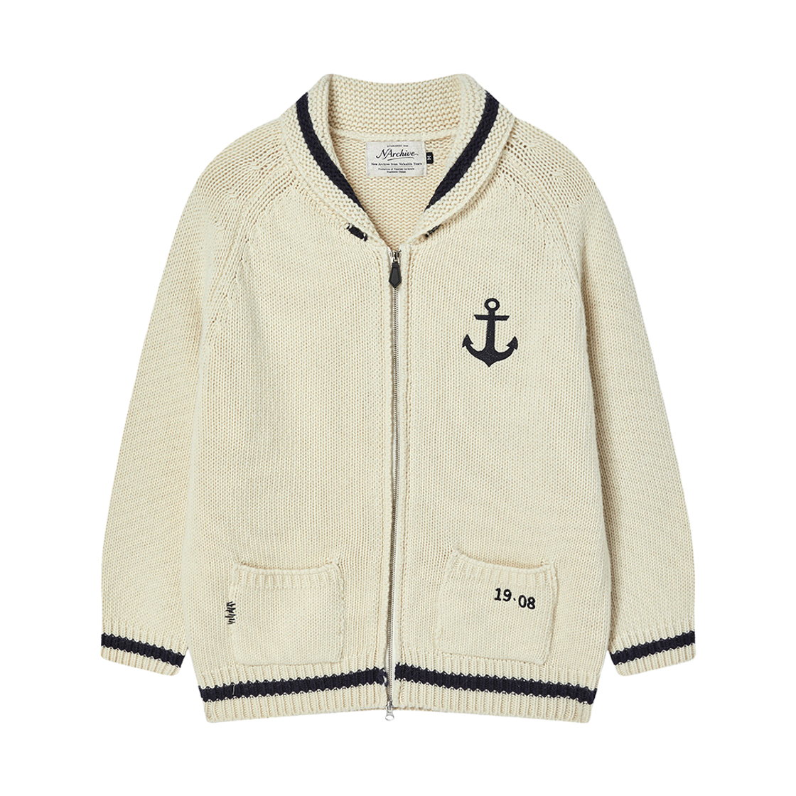 NV26FAKC01IV N ARCHIVE Wool Blend Marine Zip-Up Knit Ivory