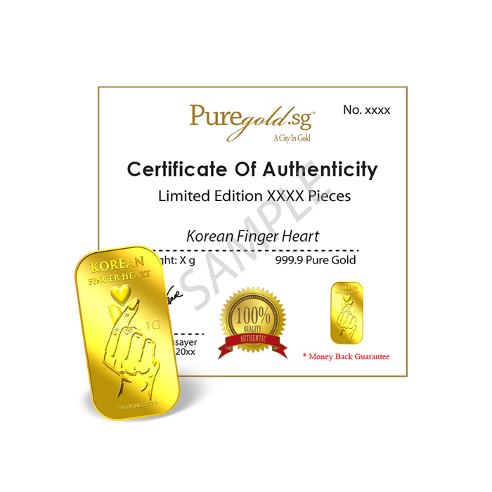 퓨어골드 24K 순금 싱가폴 프리미엄 골드바 1g 손하트(puregoldsg Finger Heart 1G Gold Bar) - 5