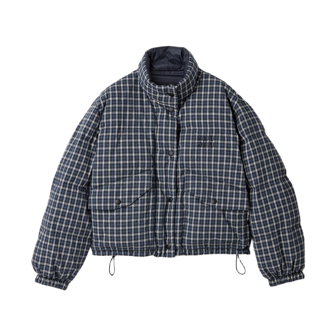 ML1550-6060-F022X (W) Miu Miu Reversible Flannel Down Jacket Blue White