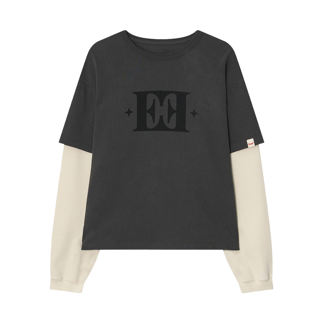 이우트  와플 레이어드 슬리브 티셔츠 차콜(EEUT Waffle Layered Sleeve T-Shirt Charcoal) - 1