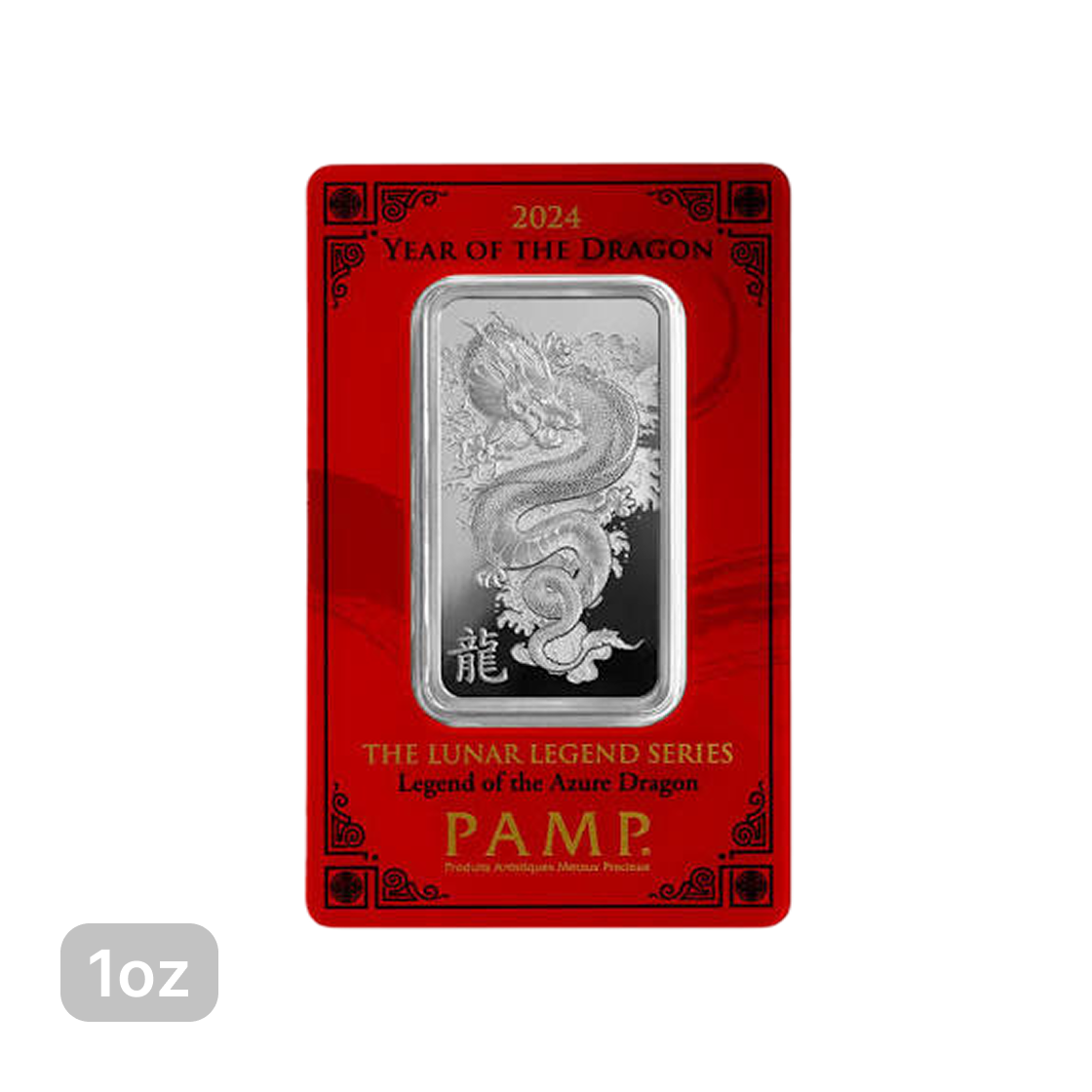 - Silver PAMP 2024 Lunar Legend Series Year of the Dragon Legend of the Azure Dragon Bar 1 oz