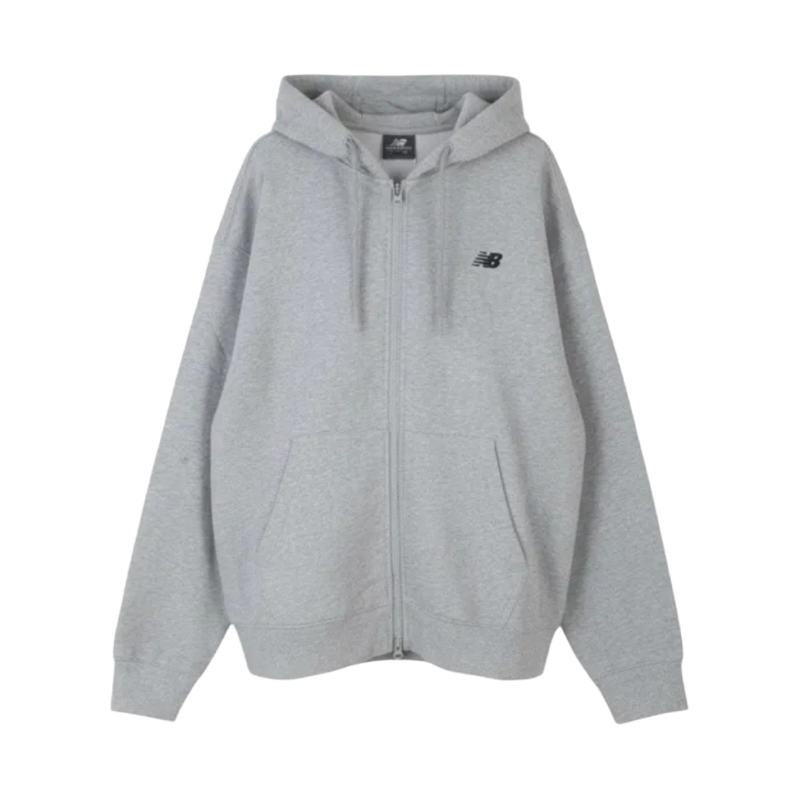 NBMDGCO103-AC New Balance Semi Over Fit Essential Small Logo Hoodie Zip Up Melange Grey
