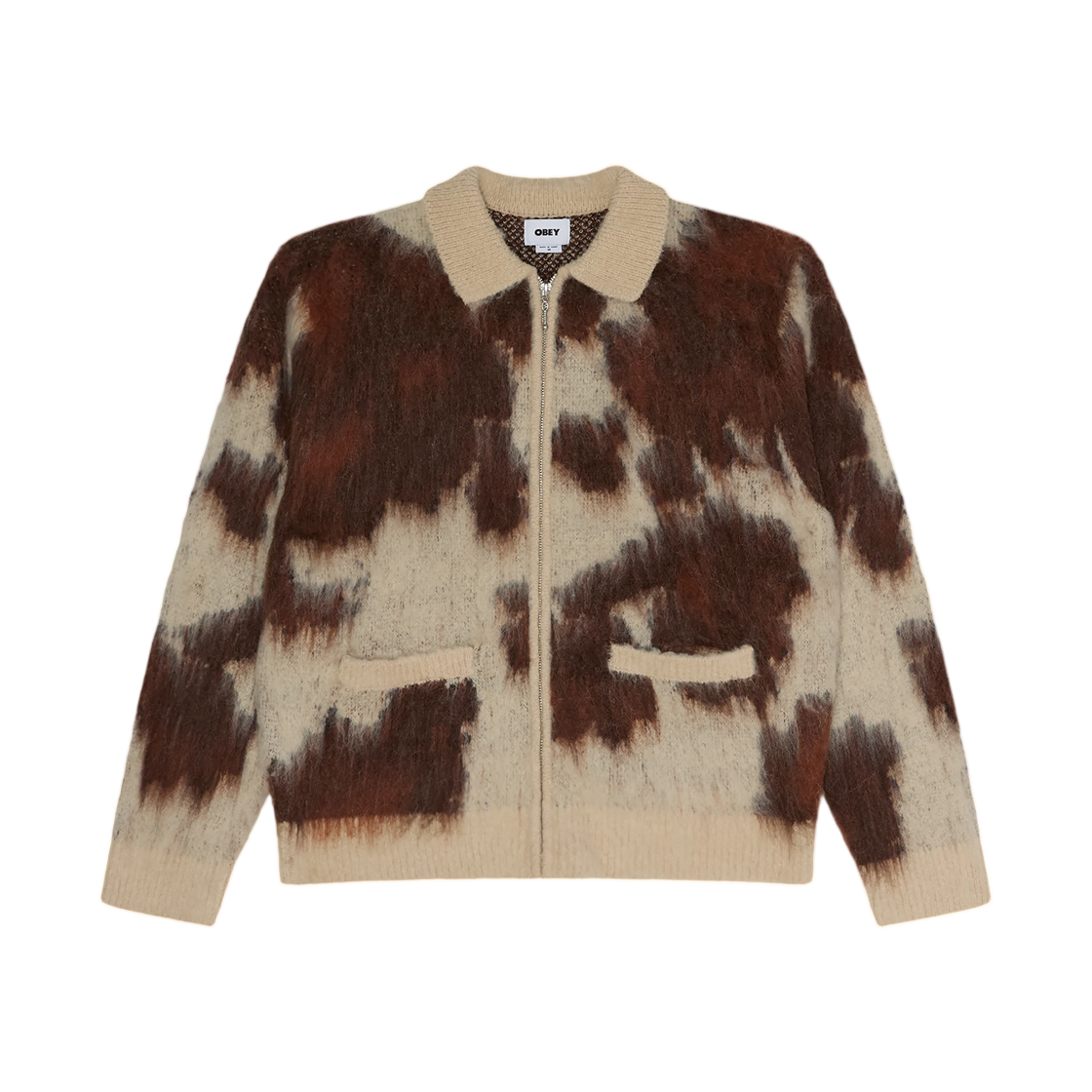 오베이 카우 패턴 집 스웨터 카우 멀티(Obey Cow Pattern Zip Sweater Cow Multi) - 1