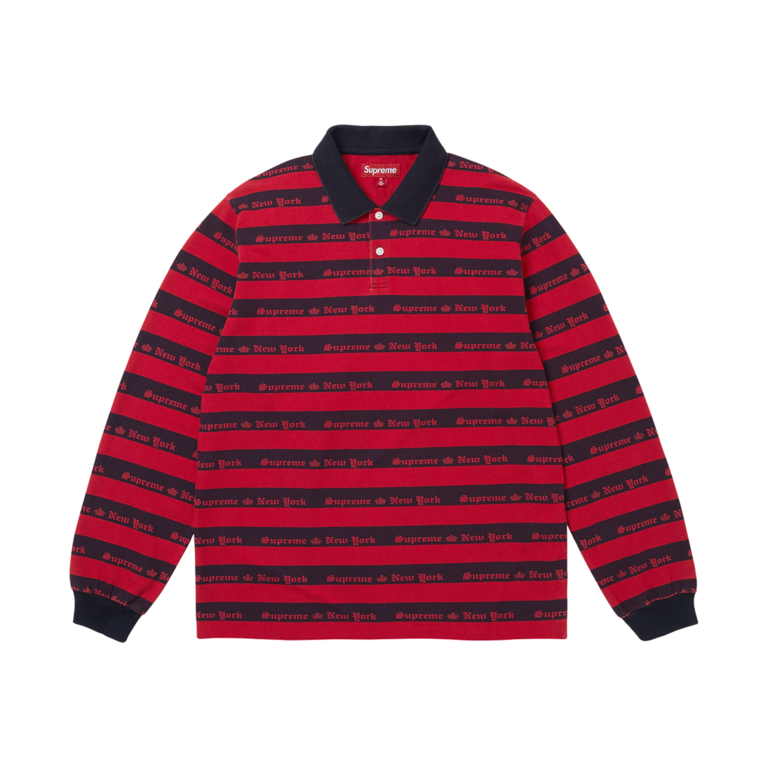 - Supreme Old English Stripe L/S Polo Navy - 26FW