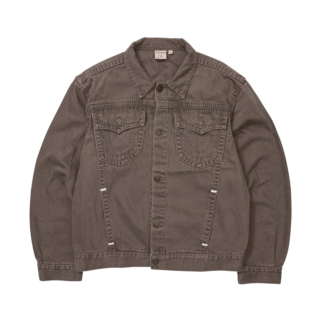 트루리릴젼 Big T 워시드 데님 트러커 자켓 - 워시드 브라운(True Religion Big T Washed Denim Trucker Jacket - Washed Brown)