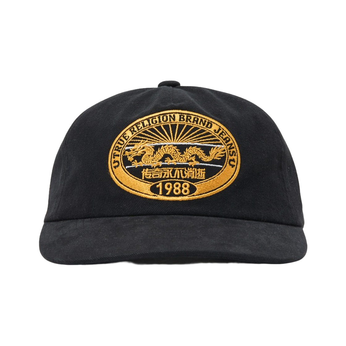 트루릴리젼 1988 드래곤 워시드 5 패널 캡 - 워시드 블랙(True Religion 1988 Dragon Washed 5 Panel Cap - Washed Black)