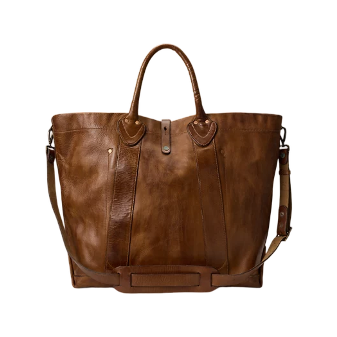더블 RL 레더 토트백 새들 브라운(Double RL Leather Tote Saddle Brown)