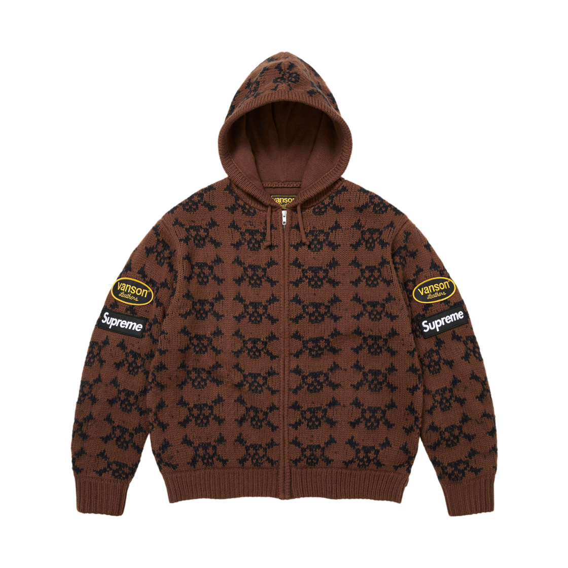 - Supreme x Vanson Leathers Skull Zip Up Hooded Sweater Brown - 26FW