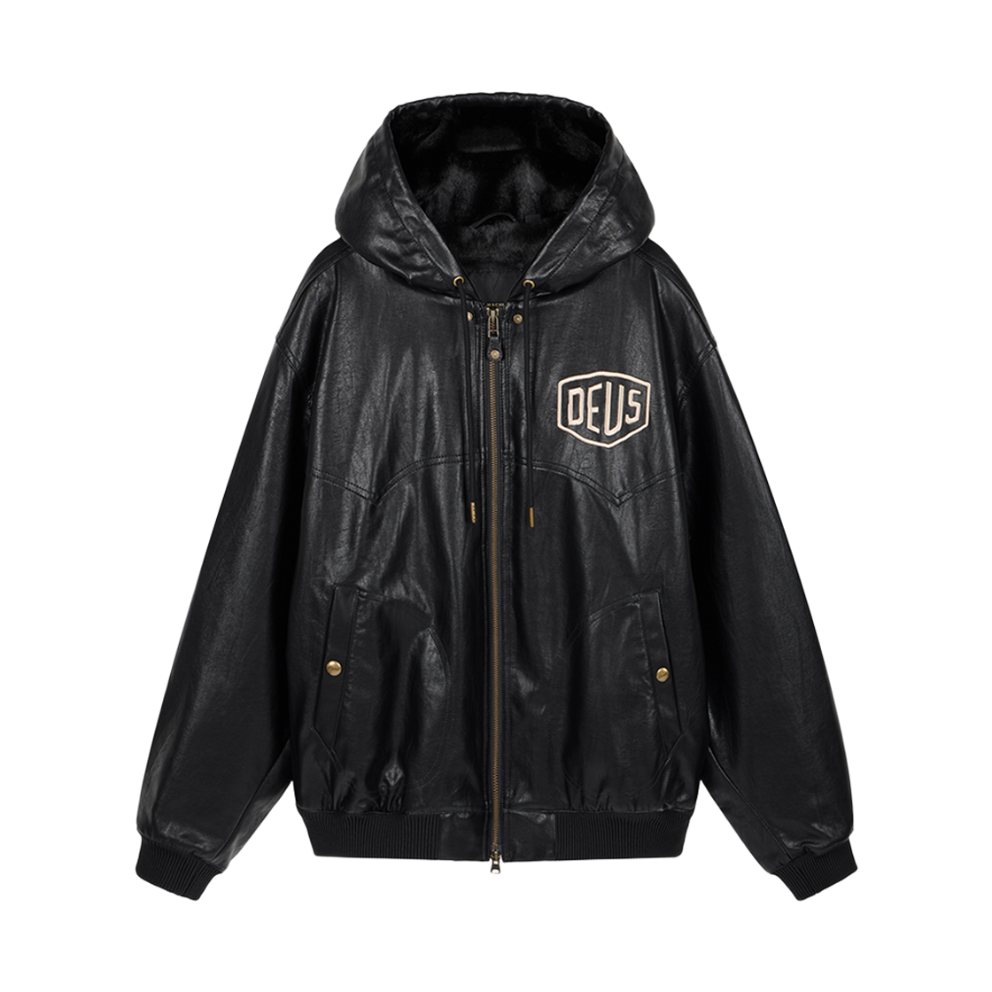 [6% 적립] 데우스 엑스 마키나 폭스 레더 백타입 퍼 후디 재킷 블랙([6% 적립] Deus Ex Machina Faux Leather Backtype Fur Hoodie Jacket Black)