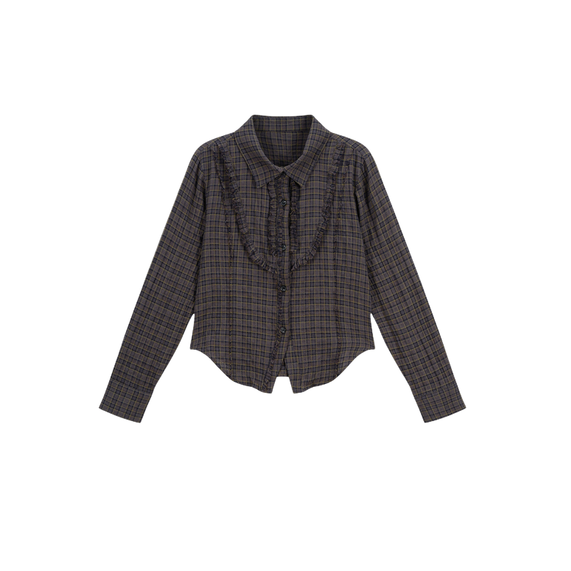 VWK63WSH007BRQQ Vacant Archive Sera Check Frill Shirt Brown