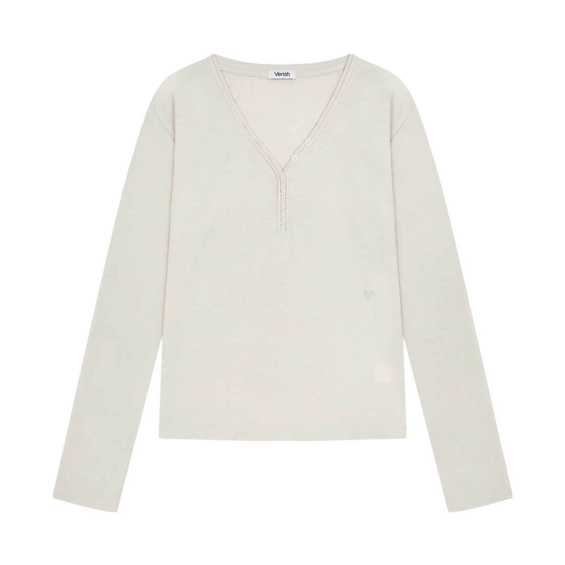 베리시 이즈핏 딥브이 헨리 티셔츠 브라이트 크림(Verish EASE FIT Deep V Henley T-Shirt Bright Cream) - 1