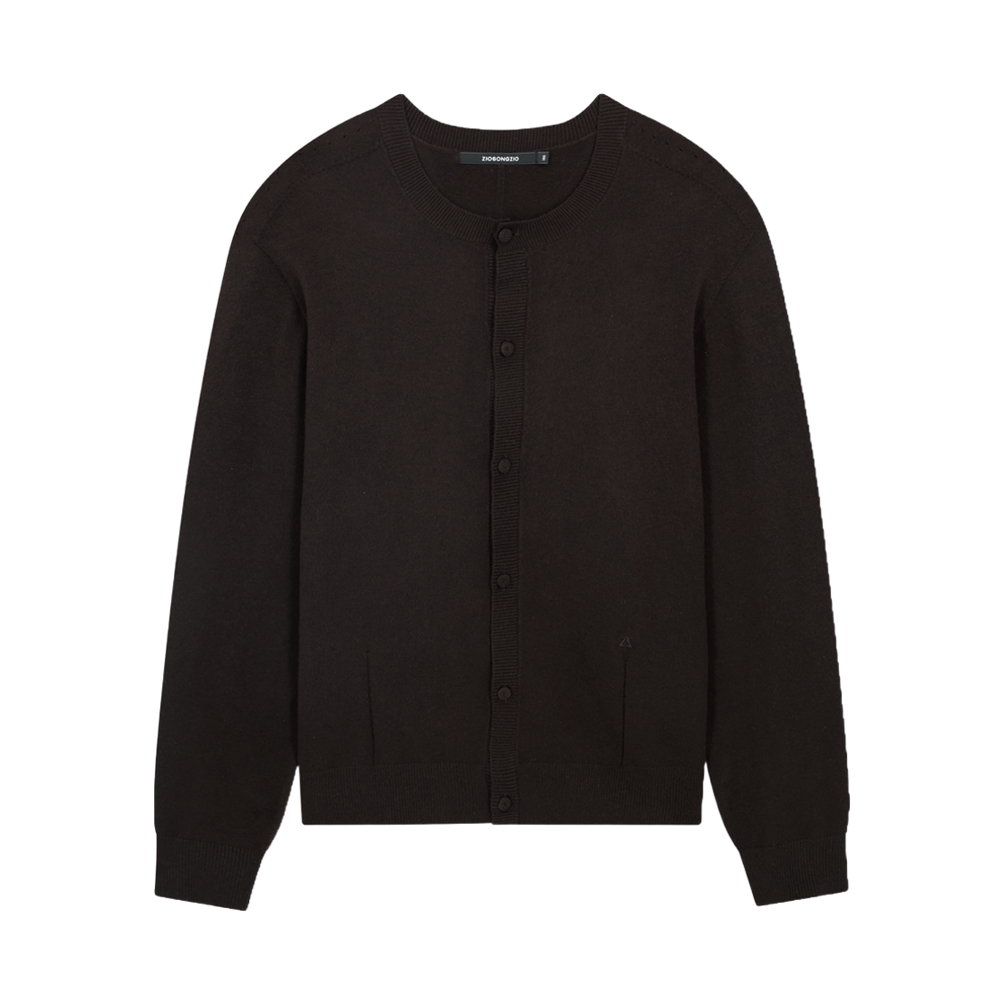 ZI6KT682DW ZIOSONGZIO Timeless Wholegarment Collarless Cardigan Dark Brown