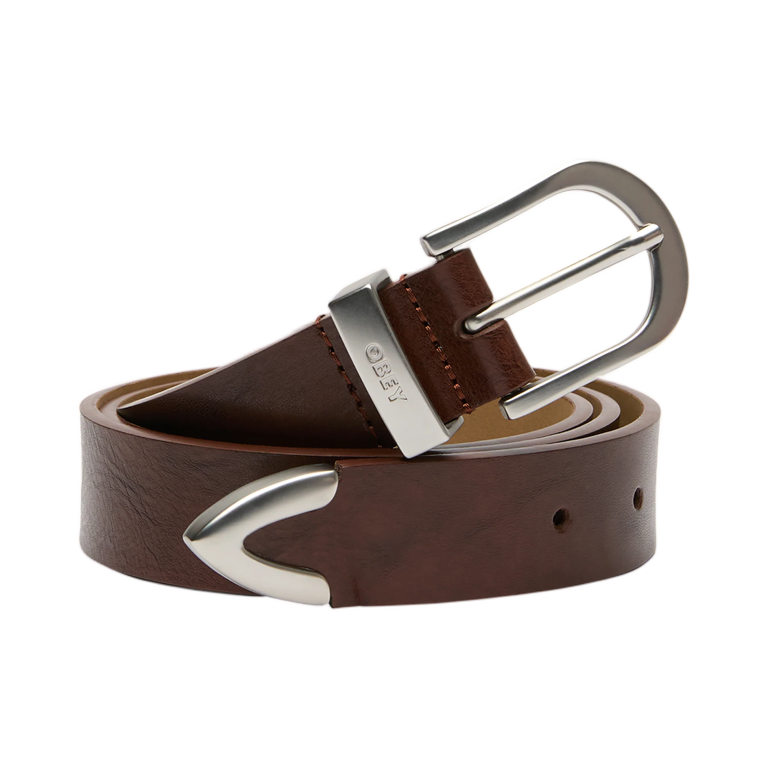 100050041 Obey Classic Leather Belt Chestnut