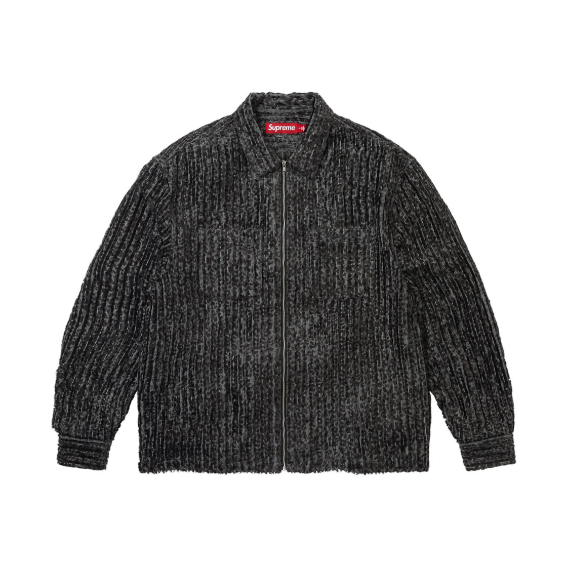 - Supreme Leopard Frayed Zip Up Shirt Black - 26FW