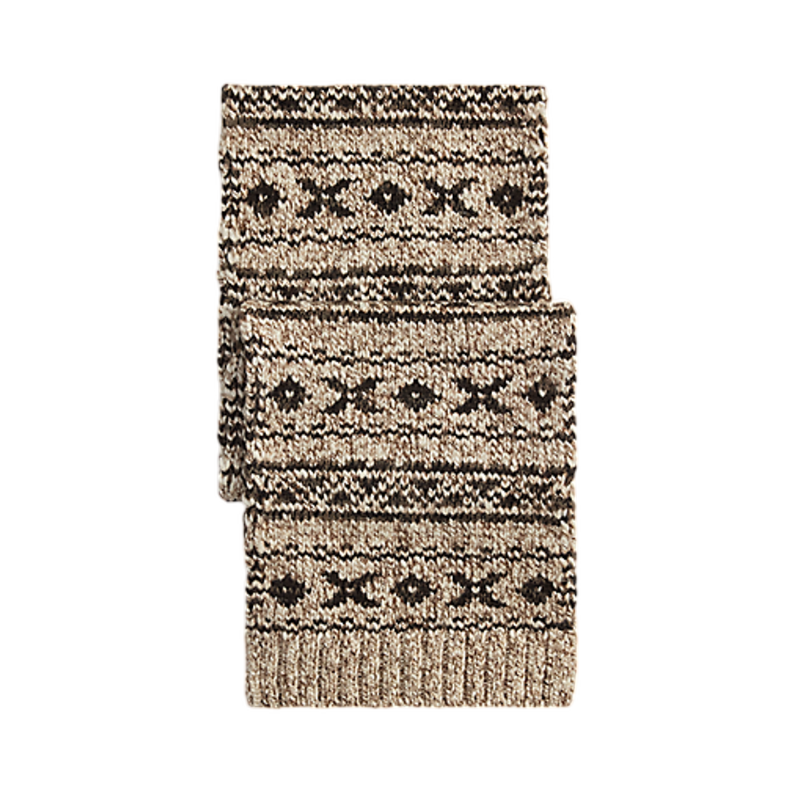 더블 RL 페어 아일 울 블렌드 스카프 브라운 탄(Double RL Fair Isle Wool Blend Scarf Brown Tan)
