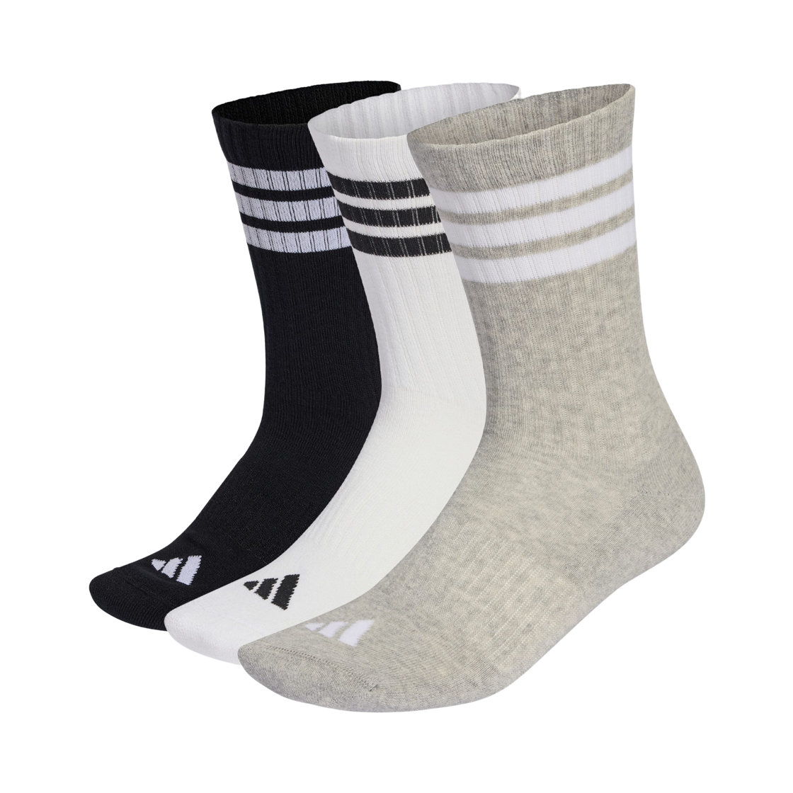 KC9640 Adidas 3-Stripes Cushioned Crew Socks Medium Grey Heather White (3 Pack)