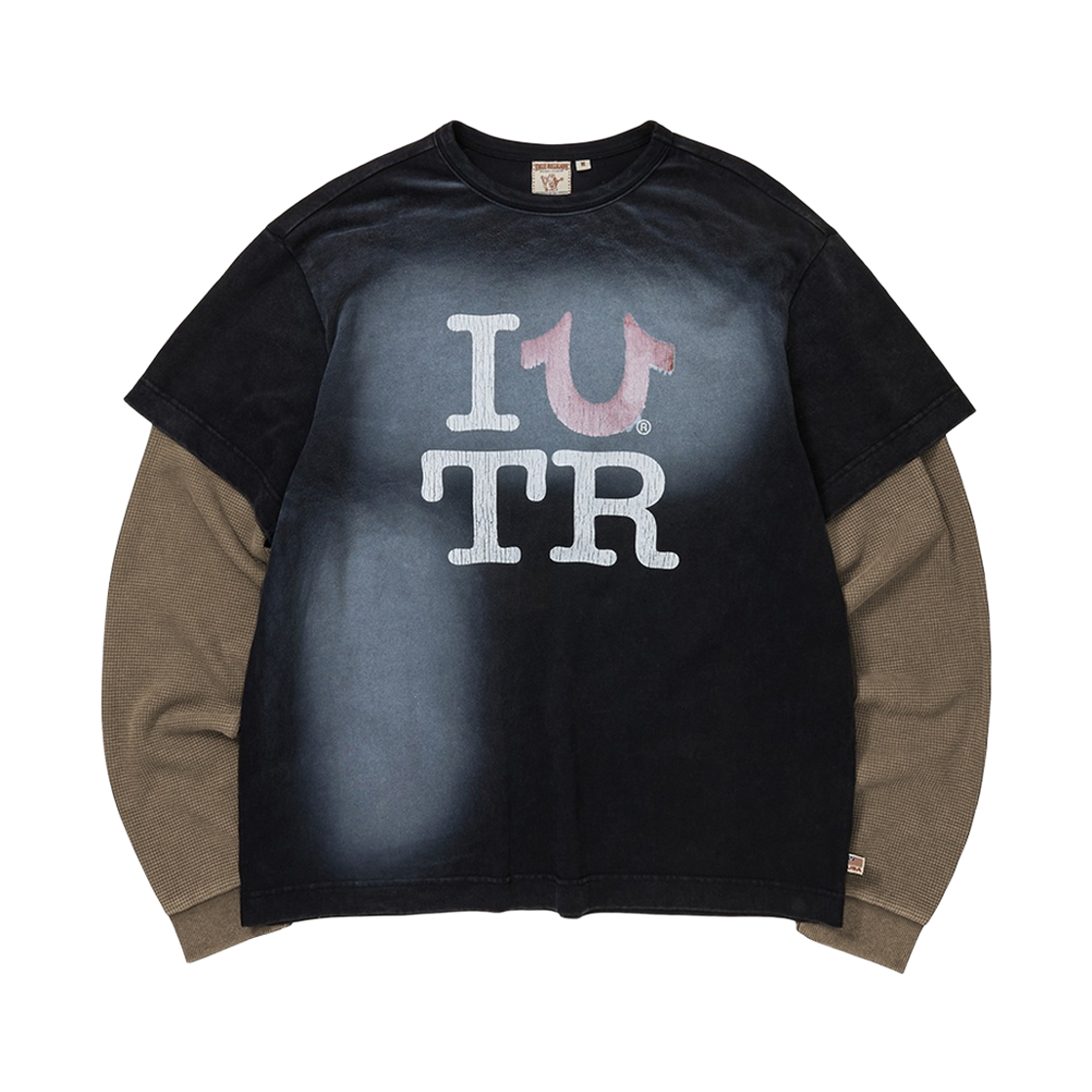 트루릴리젼 트루 러브 와플 레이어드 워시드 롱슬리브 - 워시드 블랙(True Religion TRUE LOVE Waffle Layered Washed Long Sleeve - Washed Black)