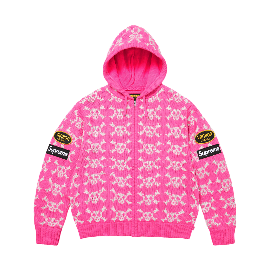 - Supreme x Vanson Leathers Skull Zip Up Hooded Sweater Pink - 26FW