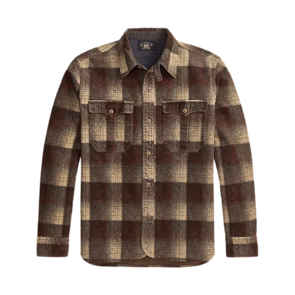100098243 Double RL Plaid Print Corduroy Workshirt Brown Grey