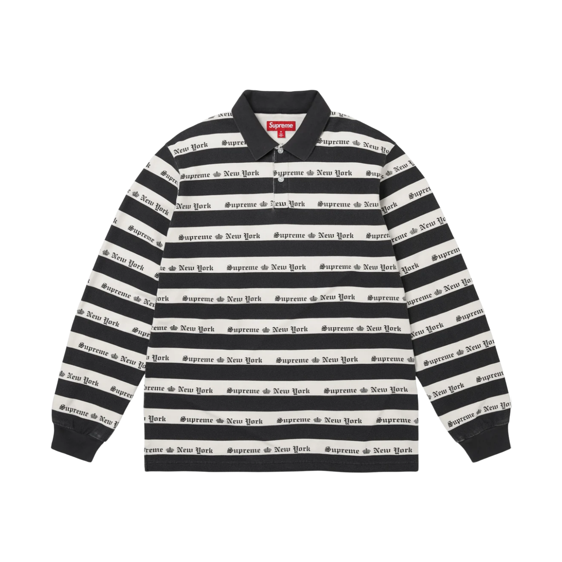 - Supreme Old English Stripe L/S Polo Black - 26FW