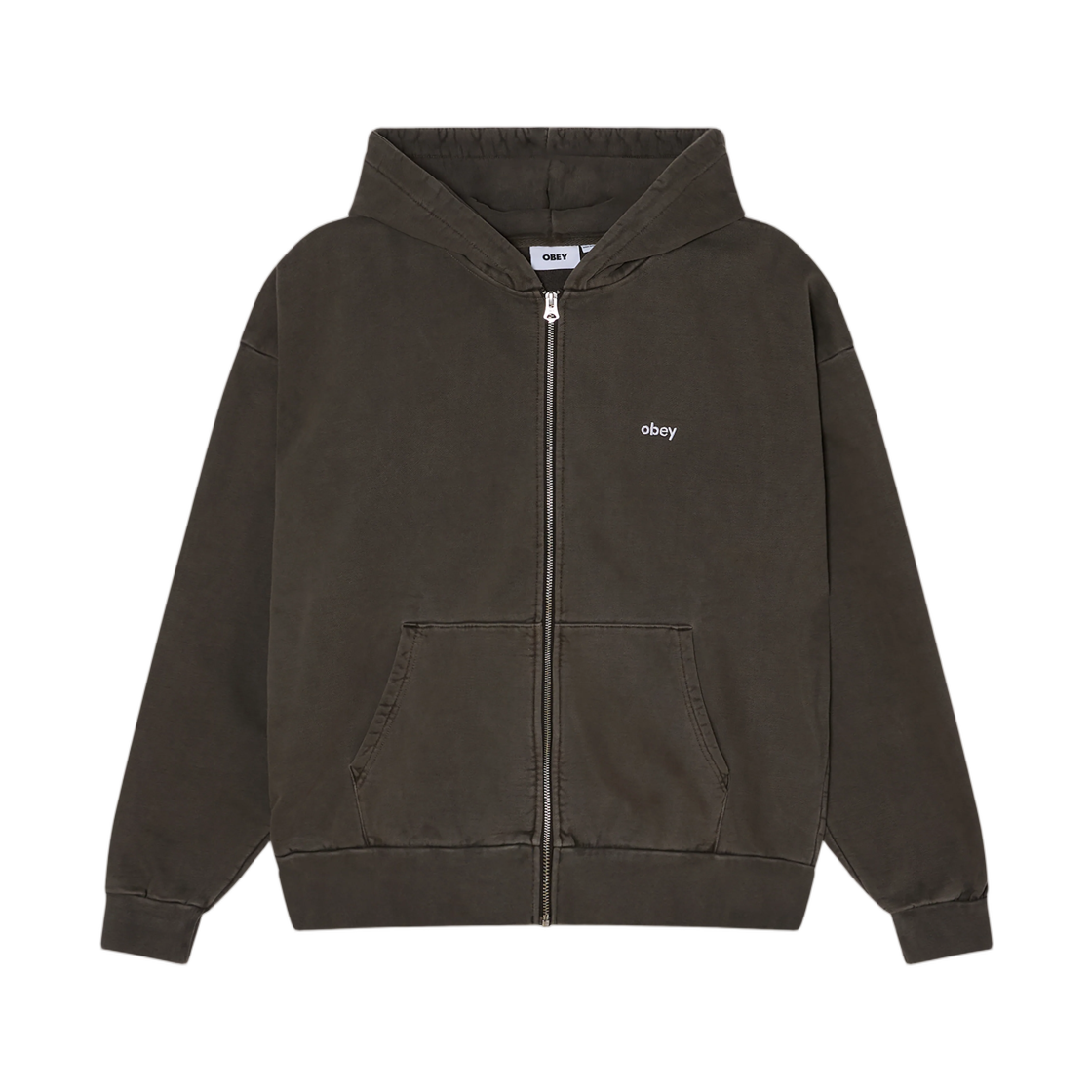 112460019 Obey Lowercase Pigment Zip Hood Pigment Black Olive
