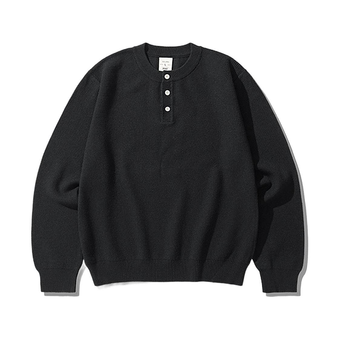 KHKN1587_black_29 FP142 Wave Regular Henley Neck Knit Black KHKN1587
