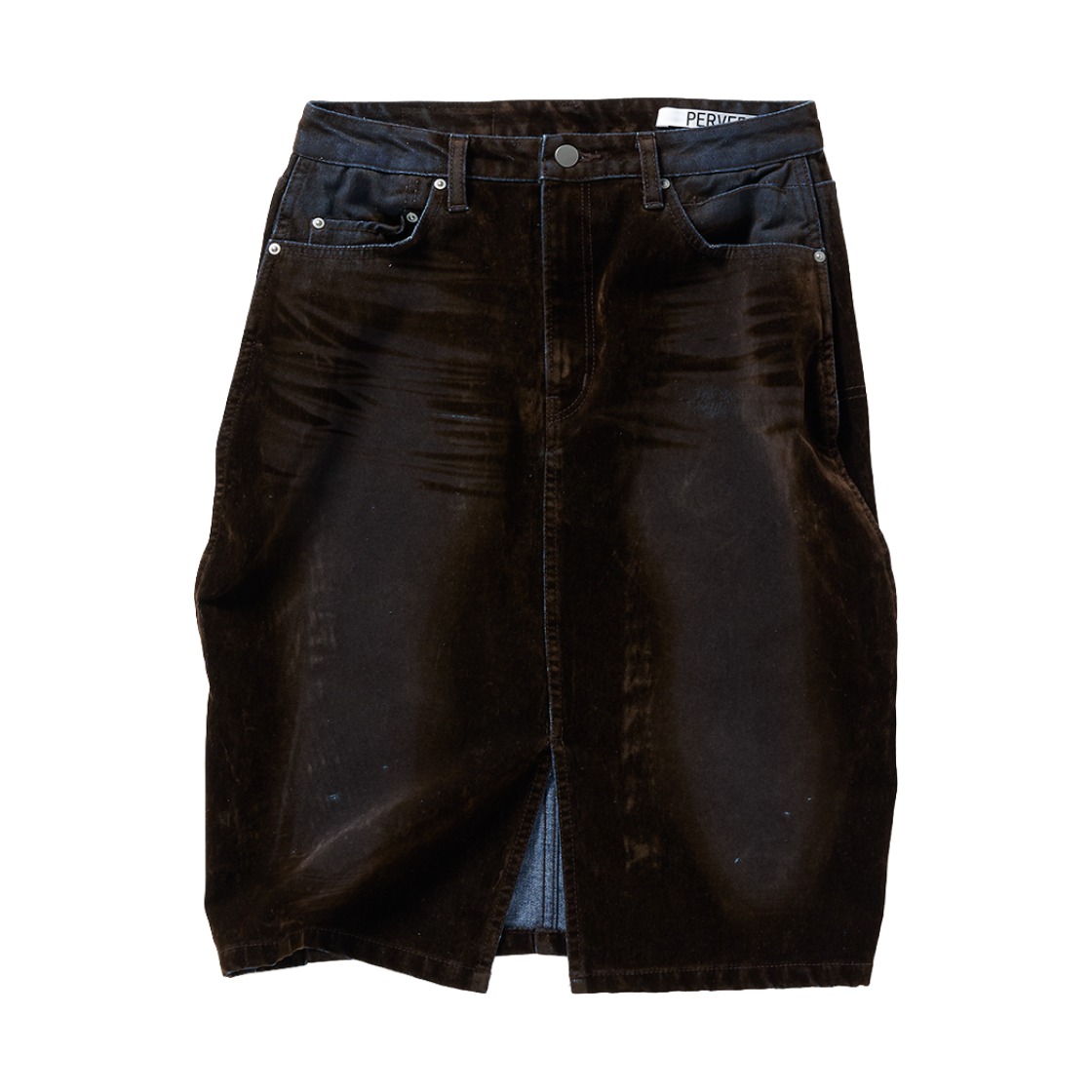 KW6DSKDPZ12BR Perverze Women Flocky Denim Skirt Brown - 26FW