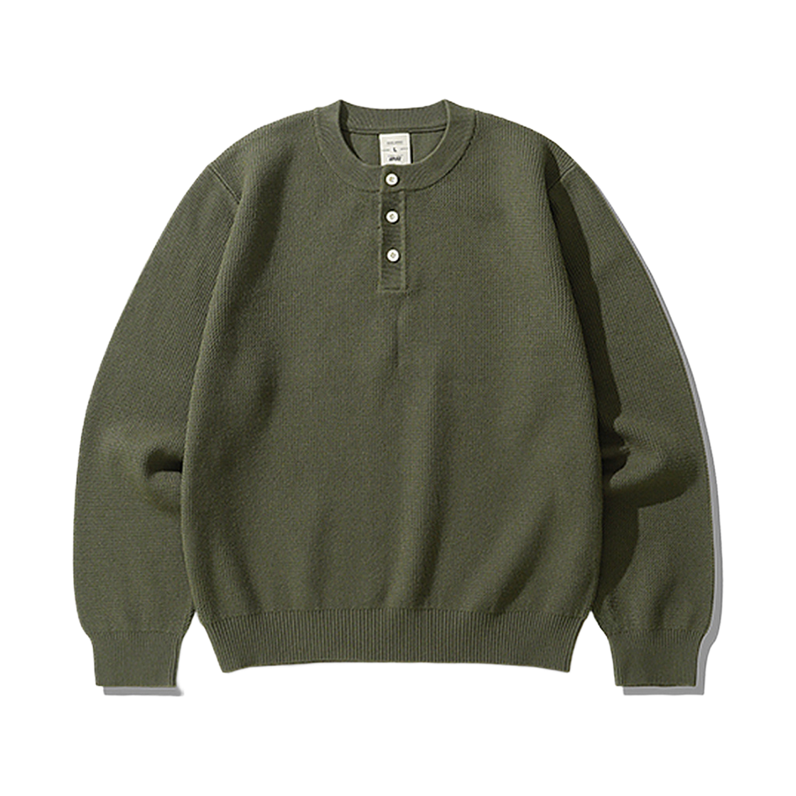 KHKN1587_khaki_29 FP142 Wave Regular Henley Neck Knit Khaki KHKN1587