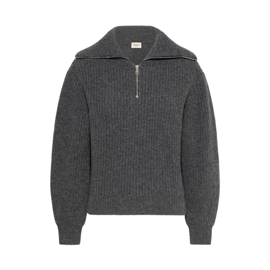 (W) 위켄드 막스마라 레이저 울 집 업 롤 넥 점퍼 다크 그레이((W) Weekend Max Mara Laser Wool Zip Up Roll Neck Jumper Dark Grey)
