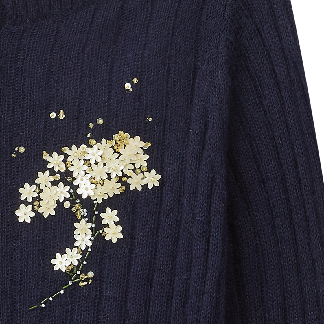 슈슈통 우먼 비디드 플로럴 엠벨리시드 니트 가디건 네이비 블루 - 26FW(Shushu/Tong Women Beaded Floral Embellished Knit Cardigan Navy Blue - 26FW) - 4