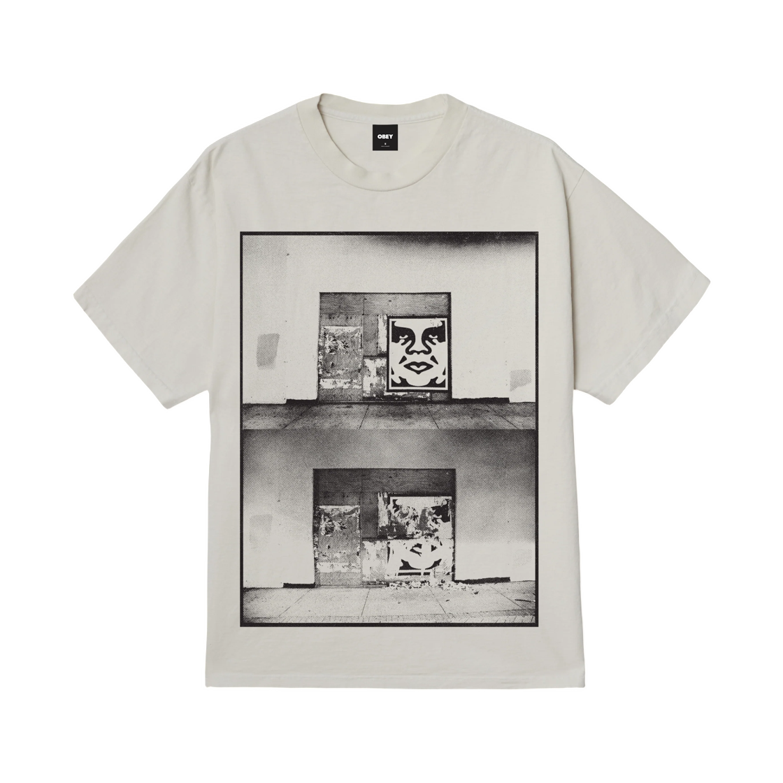 167924457 Obey Destroyed Icon Photo Pigment T-Shirt Pigment Chalk White