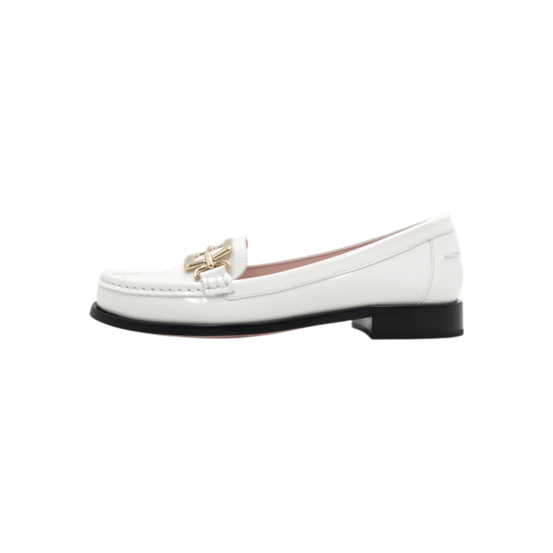 IT8IJ4JWQSIG Roger Vivier White Patent Morsetto Loafers Gold Buckle