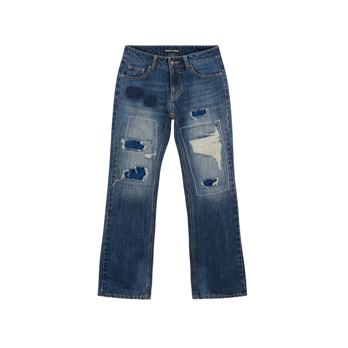 VMC63DPT005BLQQ Vacant Archive Men Vacant Archive Reid Straight Damaged Denim Blue
