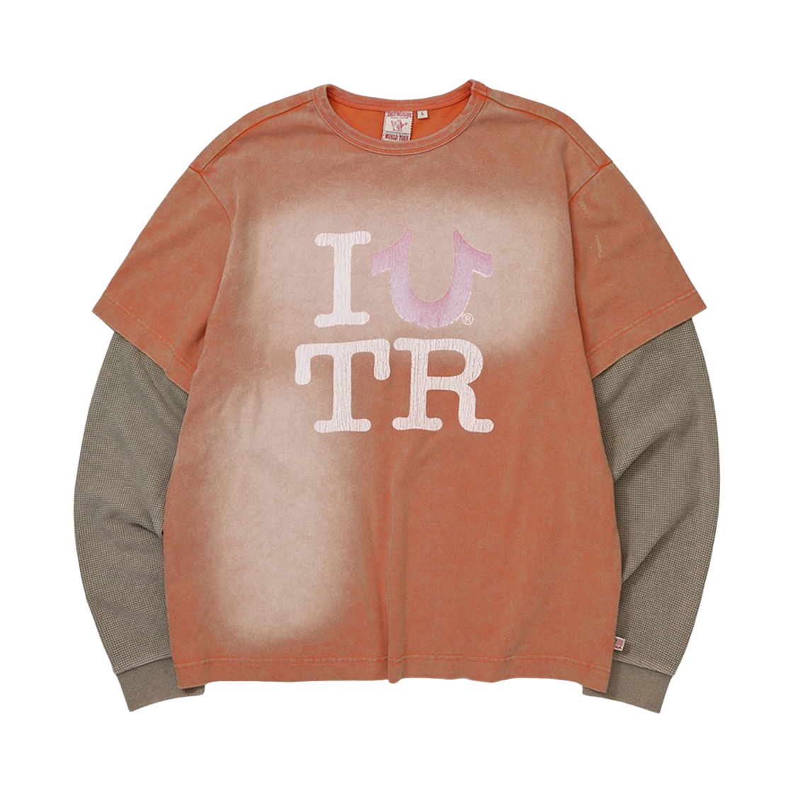 트루릴리젼 트루 러브 와플 레이어드 워시드 롱슬리브 - 워시드 오렌지(True Religion TRUE LOVE Waffle Layered Washed Long Sleeve - Washed Orange)