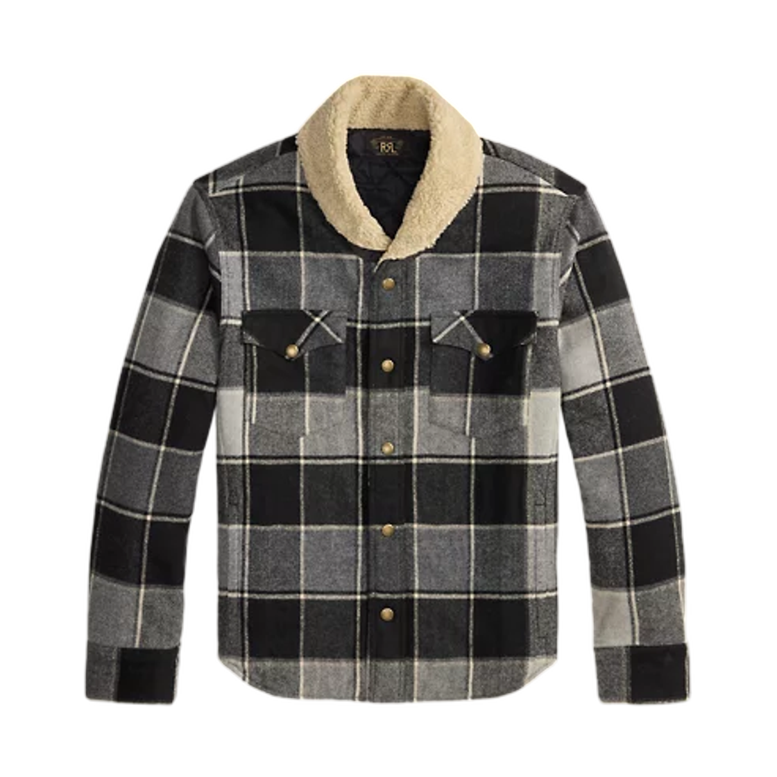 100099323 Double RL Western Plaid Twill Overshirt Grey Black