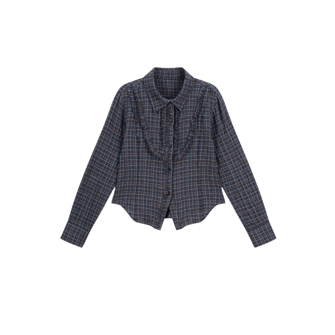 VWK63WSH007NVQQ Vacant Archive Sera Check Frill Shirt Navy