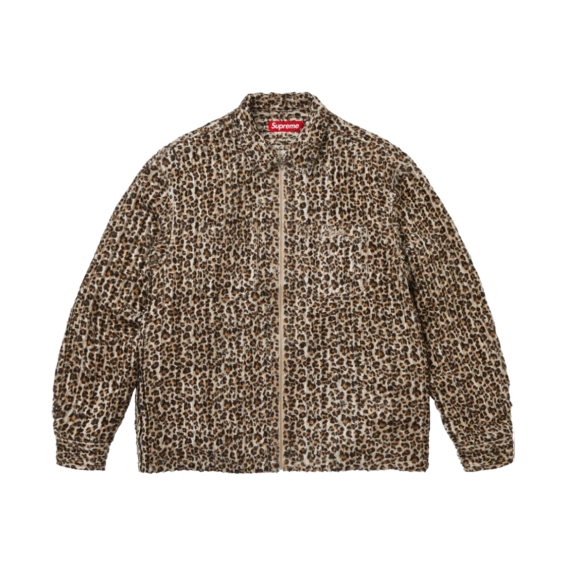 - Supreme Leopard Frayed Zip Up Shirt Tan - 26FW
