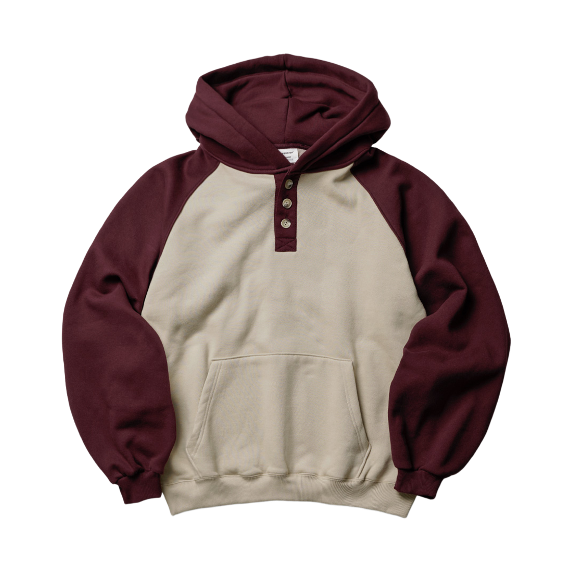 HYHD4652_Lightbeige/Burgundy_291 PERSTEP Nomad Two Tone Button Hoodie Lightbeige/Burgundy HYHD4652
