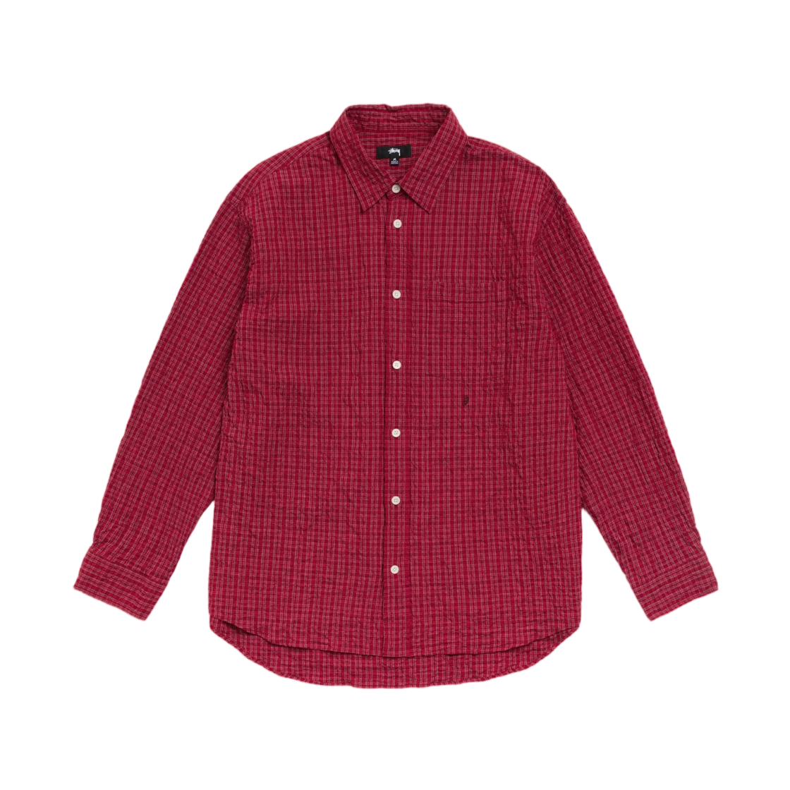 1110408 Stussy Standard Crinkle Shirt Burgundy Check