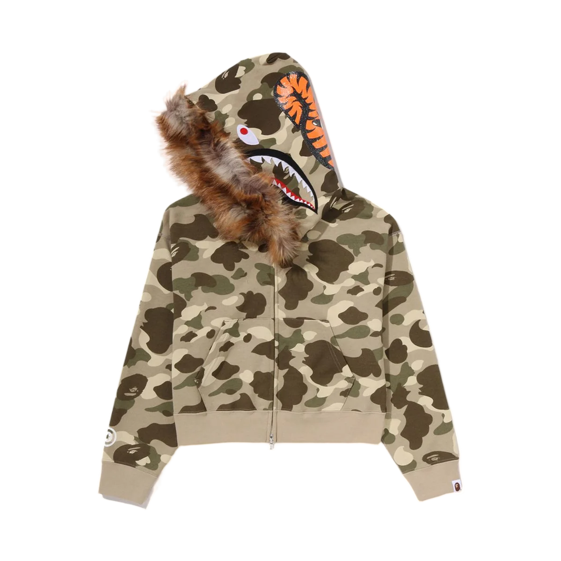 (W) 베이프 컬러 카모 퍼 샤크 크롭 집 후드 브라운((W) BAPE Color Camo Fur Shark Cropped Zip Hoodie Brown) - 2