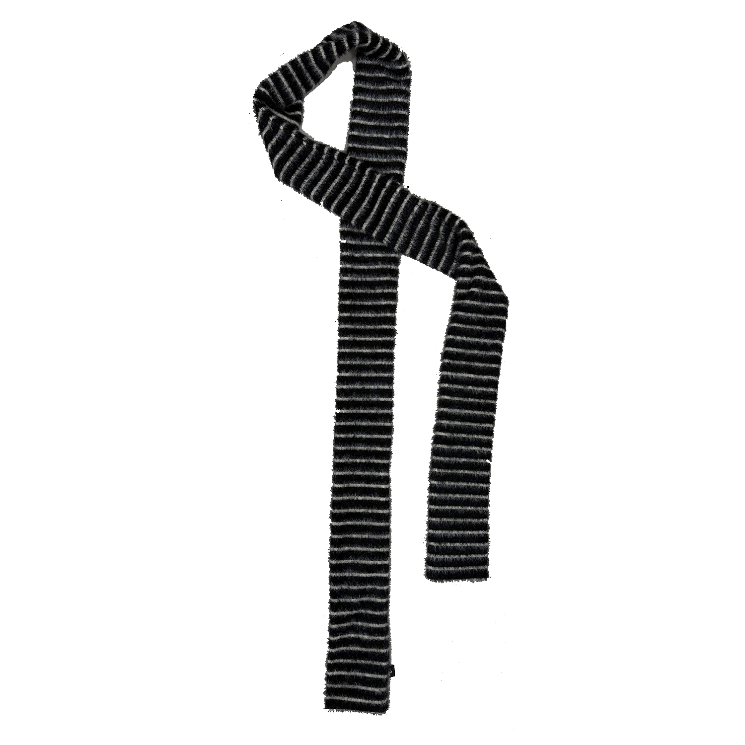 26FWAC04-1 SSERPE Soft Hairy Stripe Scarf Black