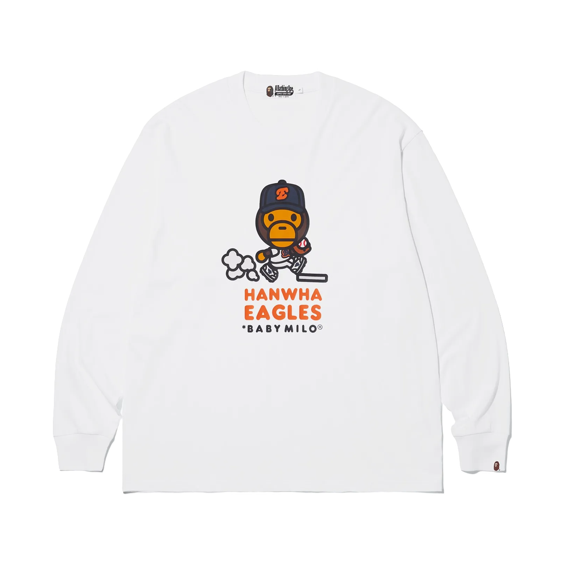 베이프 x 한화 이글스 마일로 그래픽 롱슬리브 티셔츠 화이트(BAPE x Hanwha Eagles Milo Graphic L/S T-Shirt White)