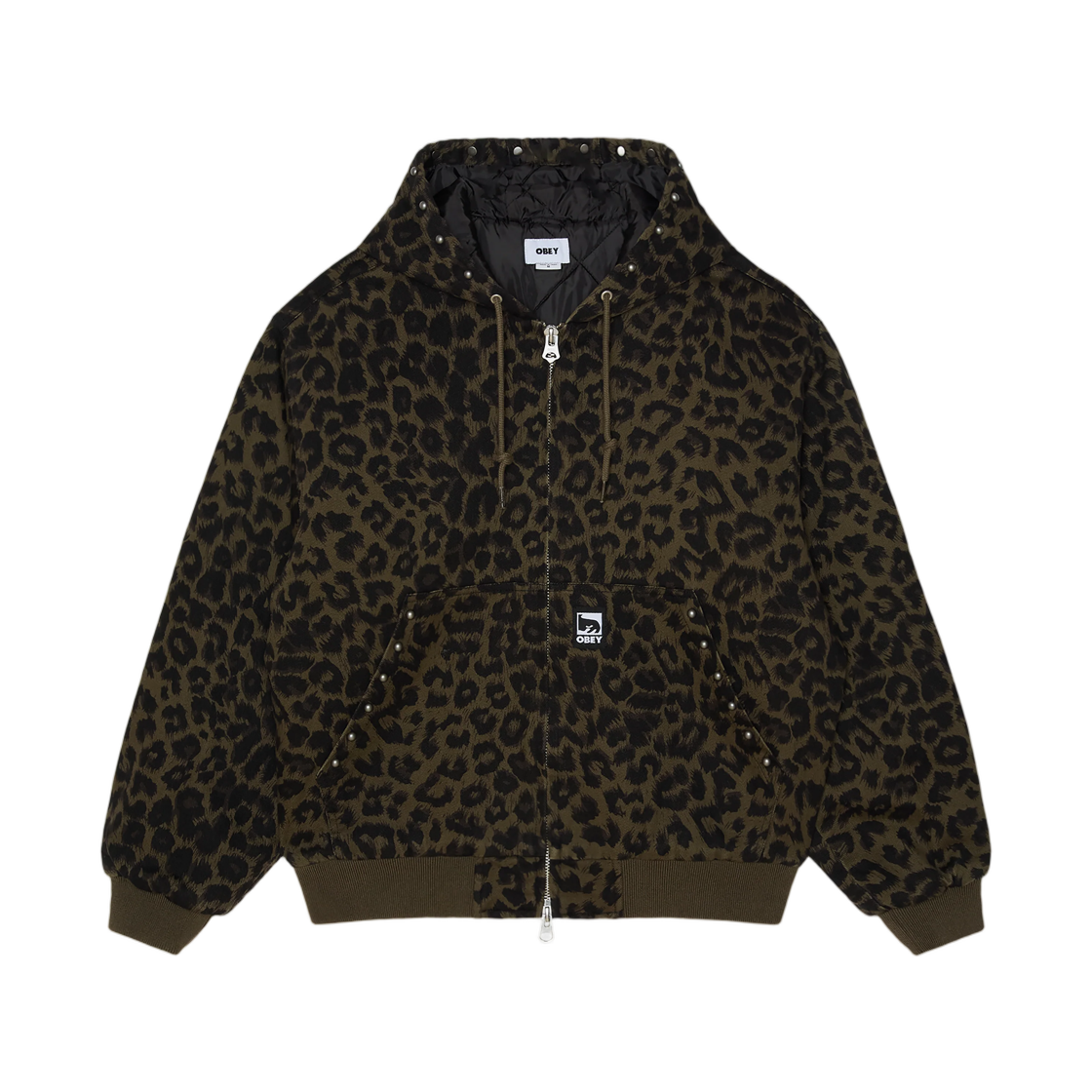 121800633 Obey Studded Zip Up Jacket Dark Leopard