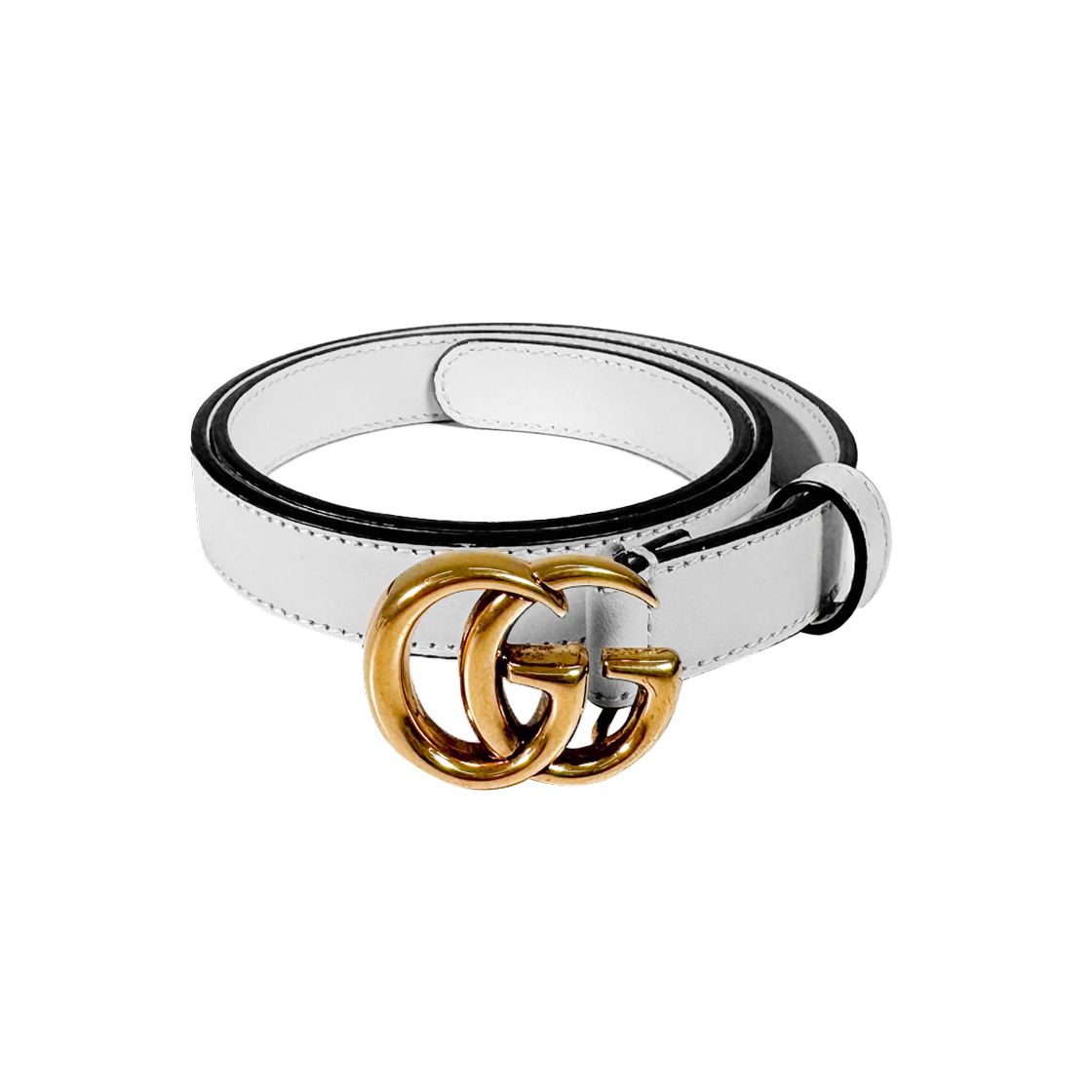 구찌 여성 마몬트 더블 GG 로고 버클 씬벨트 화이트 골드(Gucci Women Marmont Double GG Logo Buckle Thin Belt White Gold)