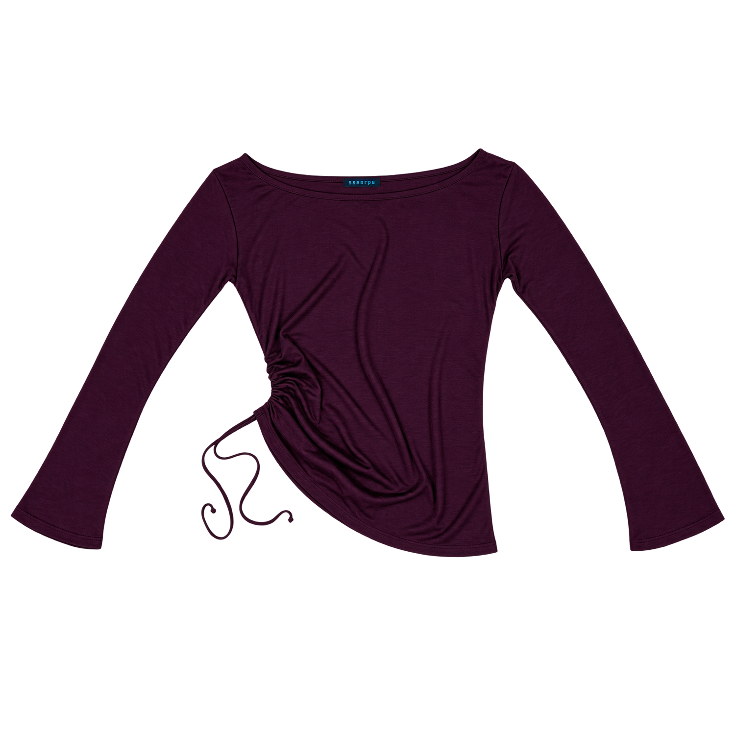 쎄르페 어저스터블 셔링 오프숄더 울 티셔츠 퍼플(SSERPE Adjustable Shirring Off Shoulder Wool T Shirts Purple) - 1