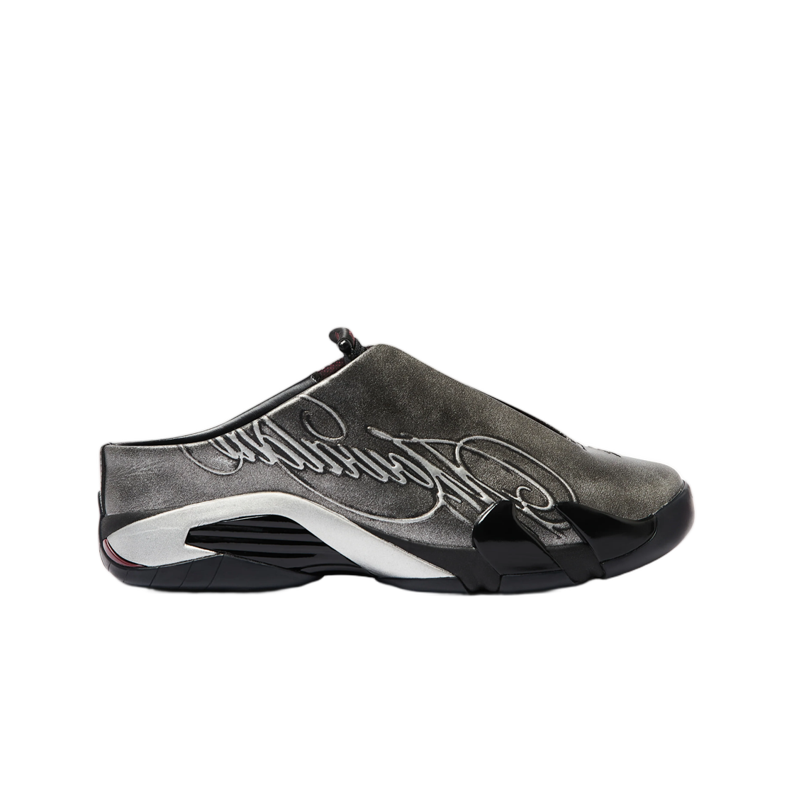 IR0908-001 Jordan x Mowalola 14 Retro Mule Black Metallic Silver Burnt Red